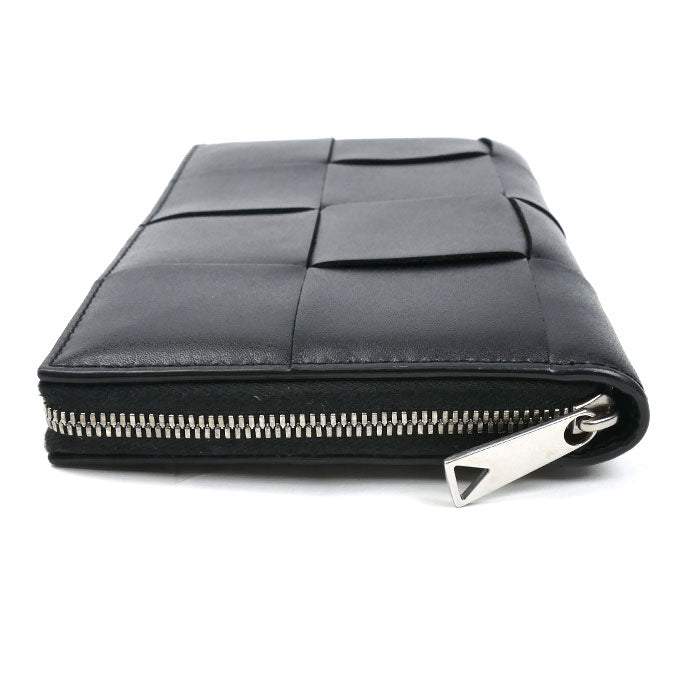 BOTTEGAVENETA ボッテガヴェネタ マキシイントレチャート カセット 長財布 ラウンドファスナー ブラック 649607 ユニセックス【中古】