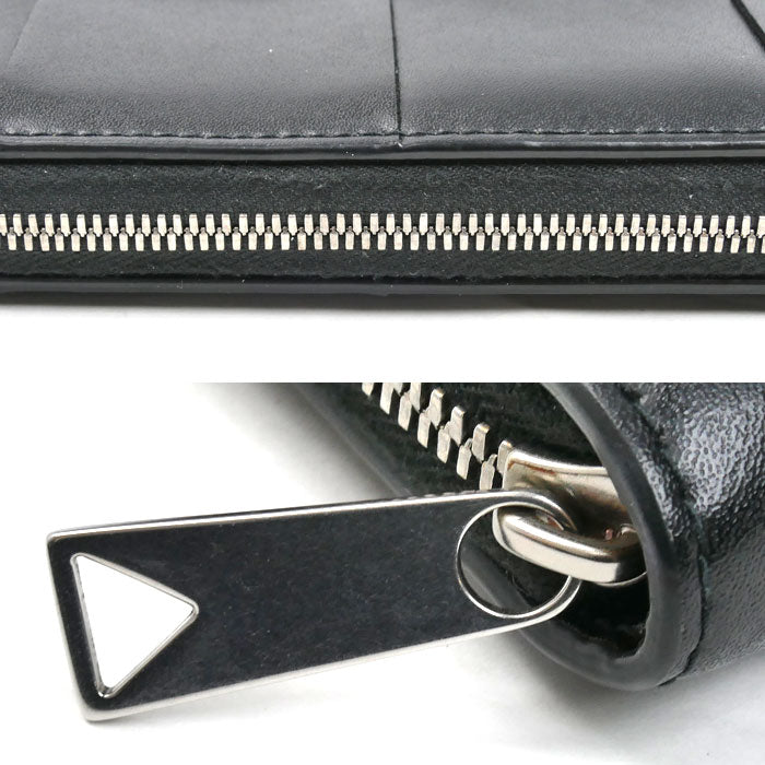 BOTTEGAVENETA ボッテガヴェネタ マキシイントレチャート カセット 長財布 ラウンドファスナー ブラック 649607 ユニセックス【中古】
