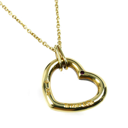 TIFFANY&Co. ティファニー K18YG イエローゴールド オープンハート 1P ルビー ネックレス ルビー 4.0g 43cm レディース【中古】