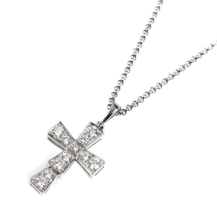 BVLGARI ブルガリ K18WG ホワイトゴールド セルペンティ クロス ネックレス 354038 ダイヤモンド 6.5g 42/45.5/50cm ユニセックス【中古】【美品】