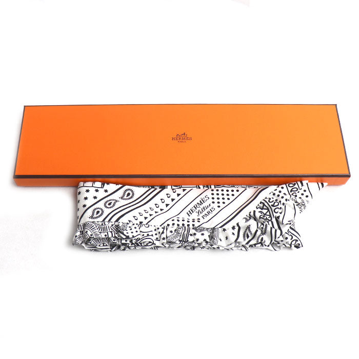 HERMES エルメス ツイリー エプロン ドール バンダナ スカーフ ホワイト/ブラック H852978S レディース【中古】【美品】