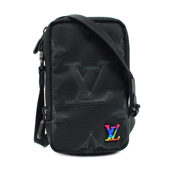 LOUIS VUITTON ルイ・ヴィトン 3Dモノグラム ダブルフォンポーチ ショルダーバッグ ブラック M80141 ICチップ メンズ【中古】【美品】