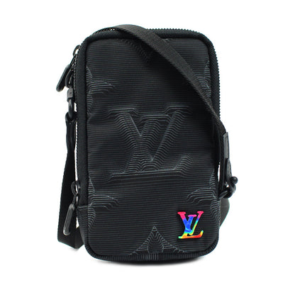 LOUIS VUITTON ルイ・ヴィトン 3Dモノグラム ダブルフォンポーチ ショルダーバッグ ブラック M80141 ICチップ メンズ【中古】【美品】