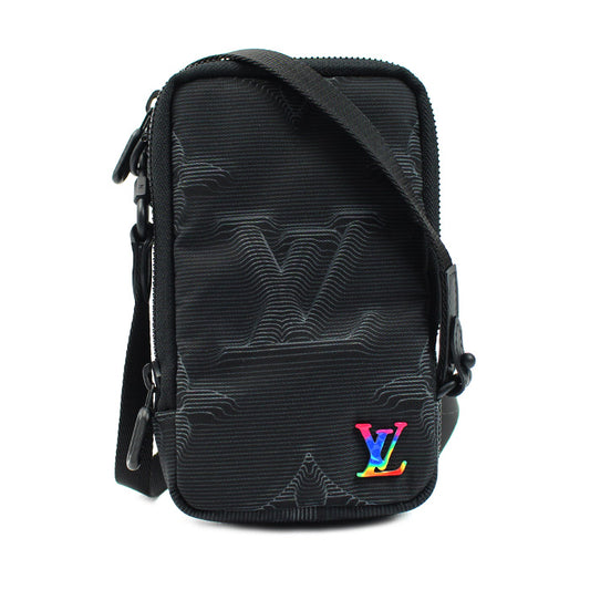 LOUIS VUITTON ルイ・ヴィトン 3Dモノグラム ダブルフォンポーチ ショルダーバッグ ブラック M80141 ICチップ メンズ【中古】【美品】