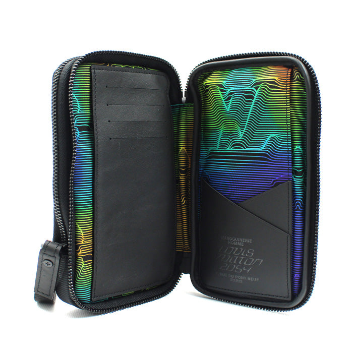 LOUIS VUITTON ルイ・ヴィトン 3Dモノグラム ダブルフォンポーチ ショルダーバッグ ブラック M80141 ICチップ メンズ【中古】【美品】