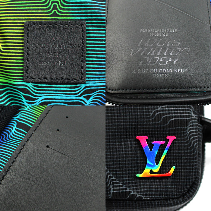 LOUIS VUITTON ルイ・ヴィトン 3Dモノグラム ダブルフォンポーチ ショルダーバッグ ブラック M80141 ICチップ メンズ【中古】【美品】
