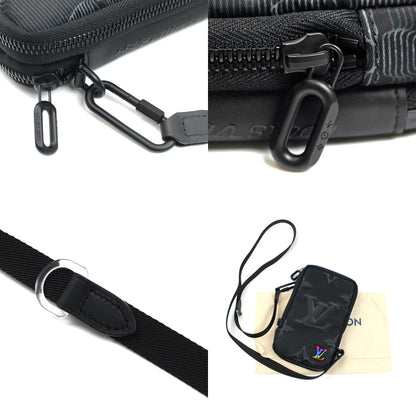 LOUIS VUITTON ルイ・ヴィトン 3Dモノグラム ダブルフォンポーチ ショルダーバッグ ブラック M80141 ICチップ メンズ【中古】【美品】