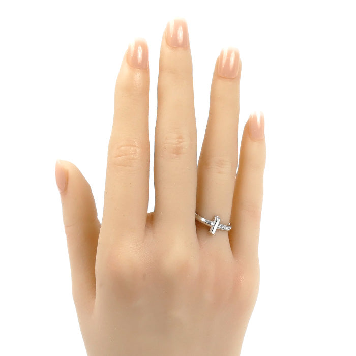 TIFFANY&Co. ティファニー K18WG ホワイトゴールド Tワン ナロー リング・指輪 67795474 ダイヤモンド 7号 3.9g レディース【中古】【美品】