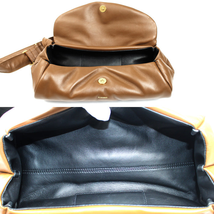 JIL SANDER ジルサンダー カン ノーロ パディング グランデ ショルダーバッグ ブラウン J08WD0056 レディース【中古】