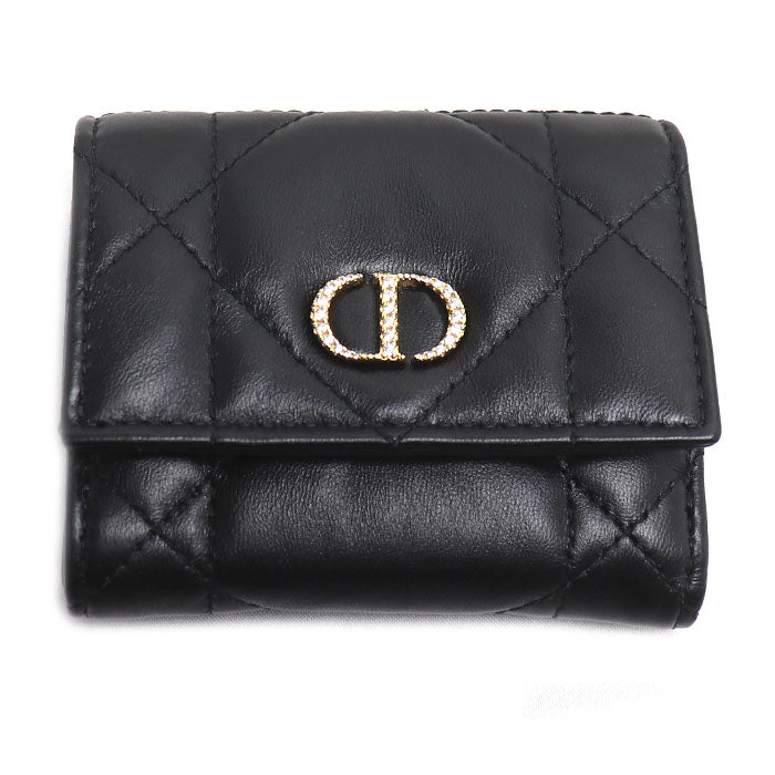 Dior ディオール カロ カナージュ ハイビスカス クリスタル L ジップウォレット 三つ折り財布 ブラック S4207UHNN_M900 レディース【中古】【美品】