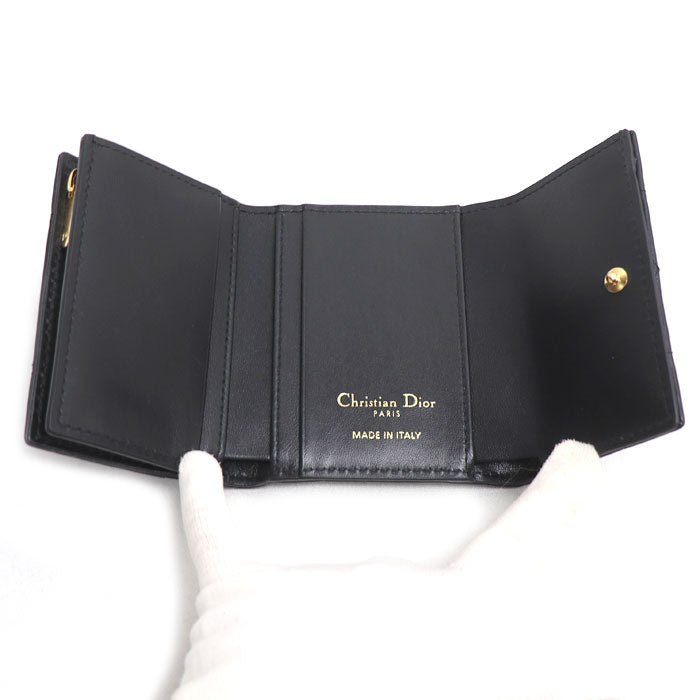 Dior ディオール カロ カナージュ ハイビスカス クリスタル L ジップウォレット 三つ折り財布 ブラック S4207UHNN_M900 レディース【中古】【美品】