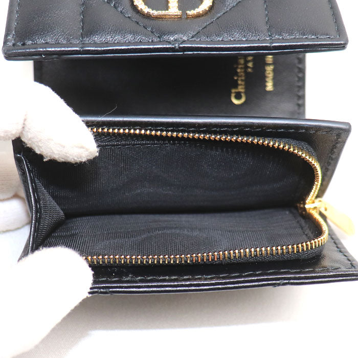 Dior ディオール カロ カナージュ ハイビスカス クリスタル L ジップウォレット 三つ折り財布 ブラック S4207UHNN_M900 レディース【中古】【美品】