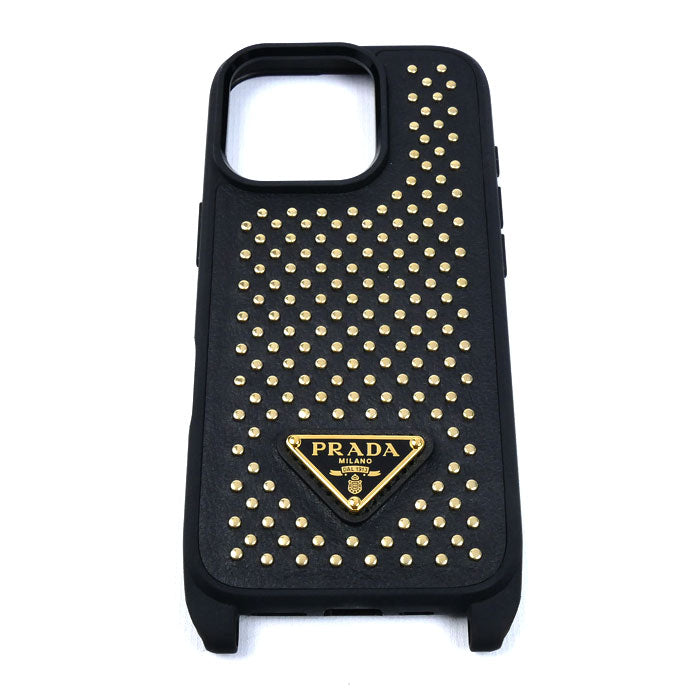 PRADA プラダ 16Pro iPhoneケース ブラック 1ZH209_2C3H_F0018 スタッズ レディース【中古】【極美品】