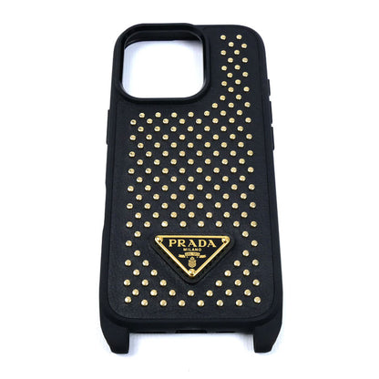 PRADA プラダ 16Pro iPhoneケース ブラック 1ZH209_2C3H_F0018 スタッズ レディース【中古】【極美品】