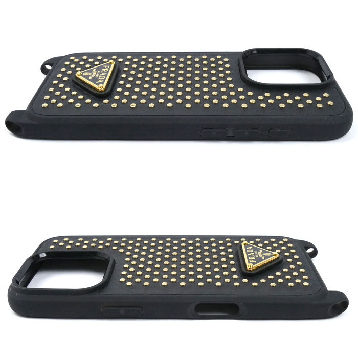 PRADA プラダ 16Pro iPhoneケース ブラック 1ZH209_2C3H_F0018 スタッズ レディース【中古】【極美品】