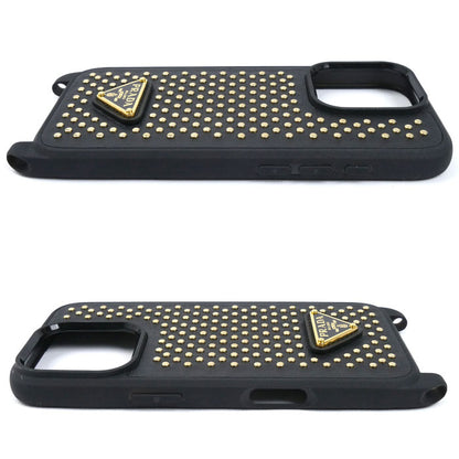 PRADA プラダ 16Pro iPhoneケース ブラック 1ZH209_2C3H_F0018 スタッズ レディース【中古】【極美品】