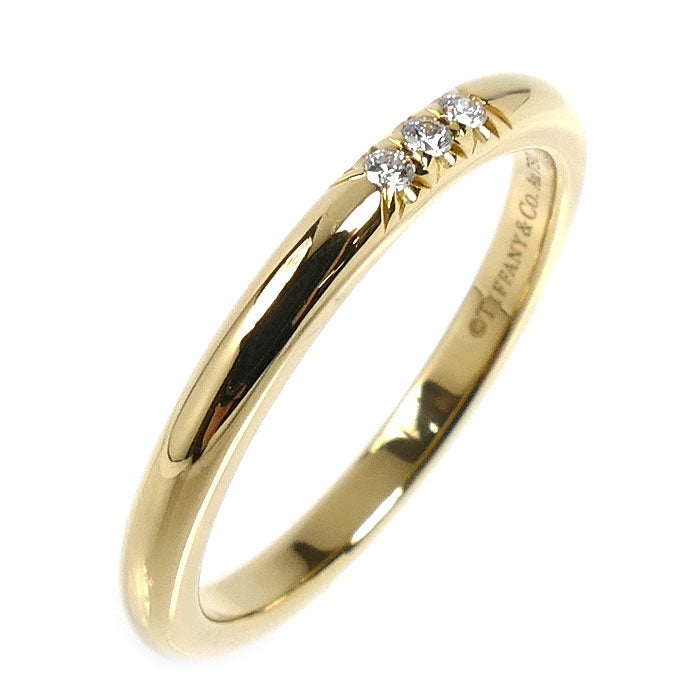TIFFANY&Co. ティファニー K18YG イエローゴールド ウエディングバンド 3Pダイヤ リング・指輪 ダイヤモンド 9号 2.6g レディース【中古】【美品】