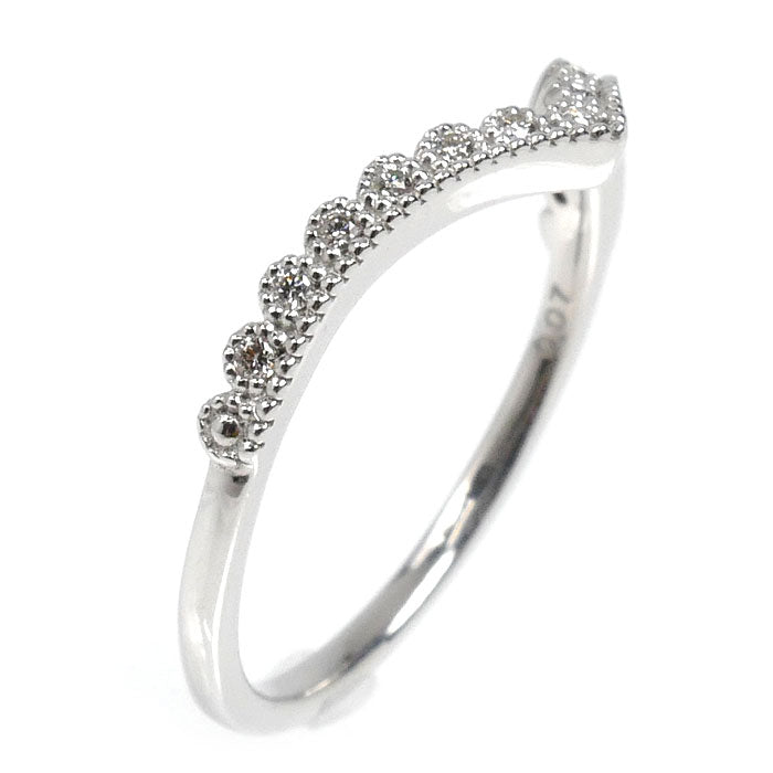 STAR JEWELRY スタージュエリー K18WG ホワイトゴールド ミルグレイン リング・指輪 ダイヤモンド0.07ct 11号 1.9g レディース【中古】【美品】