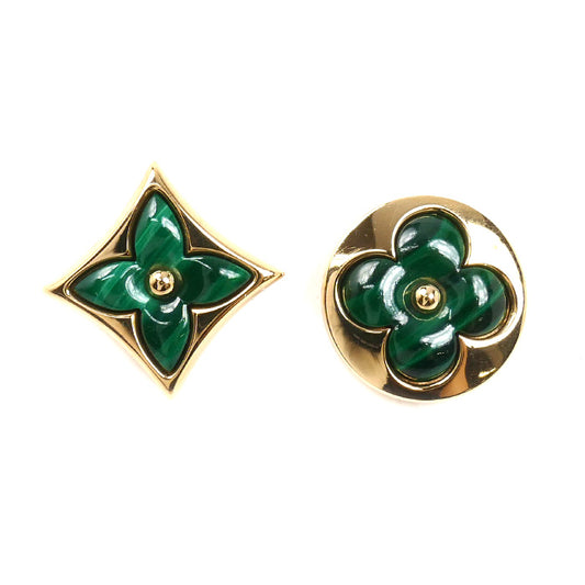 LOUIS VUITTON ルイ・ヴィトン K18PG ピンクゴールド スター/サン ブロッサム BB ピアス Q96673/Q96672 A96021/A48255 マラカイト 4.3g セット売り レディース【中古】【美品】