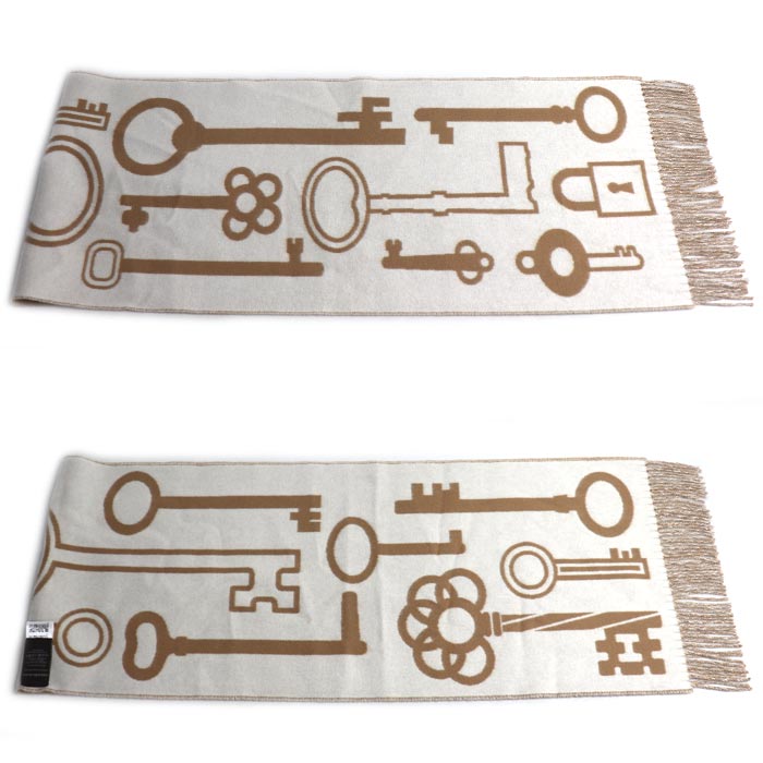 HERMES エルメス カザック キー コレクション マフラー キャメル/イヴォワール H259142S レディース【中古】【美品】