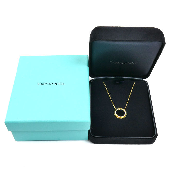 TIFFANY&Co. ティファニー K18YG イエローゴールド T TWO サークル ネックレス オニキス ダイヤモンド 4.5g 41/46cm レディース【中古】