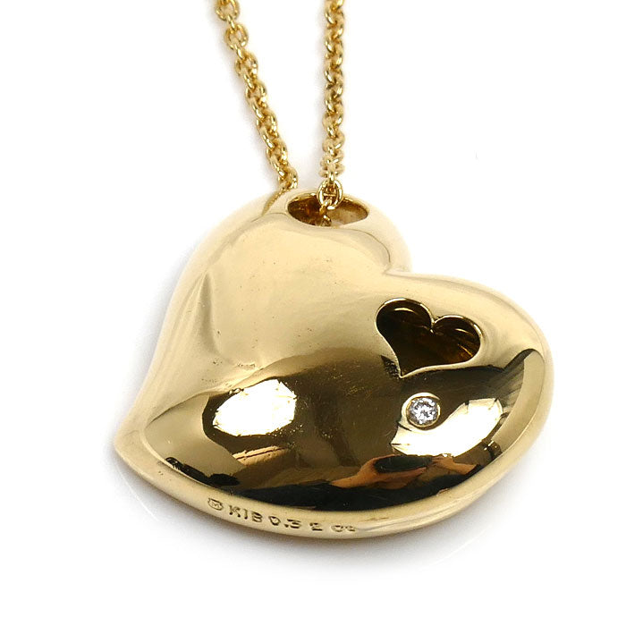 MIKIMOTO ミキモト K18YG イエローゴールド ハートモチーフ ネックレス ダイヤモンド0.32ct 10.0g 50cm レディース【中古】