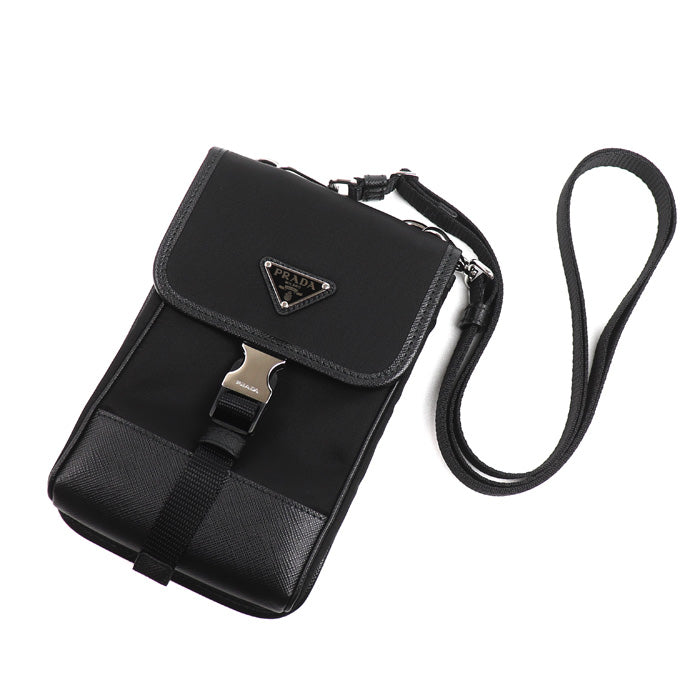 PRADA プラダ サフィアーノ×テスート スマートフォンバッグ ショルダーバッグ ブラック 2ZH109_2DMH_F0002 ユニセックス【中古】【美品】