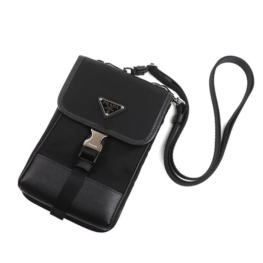 PRADA プラダ サフィアーノ×テスート スマートフォンバッグ ショルダーバッグ ブラック 2ZH109_2DMH_F0002 ユニセックス【中古】【美品】