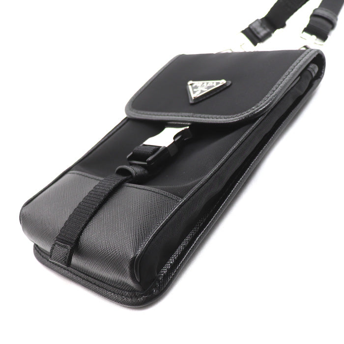 PRADA プラダ サフィアーノ×テスート スマートフォンバッグ ショルダーバッグ ブラック 2ZH109_2DMH_F0002 ユニセックス【中古】【美品】