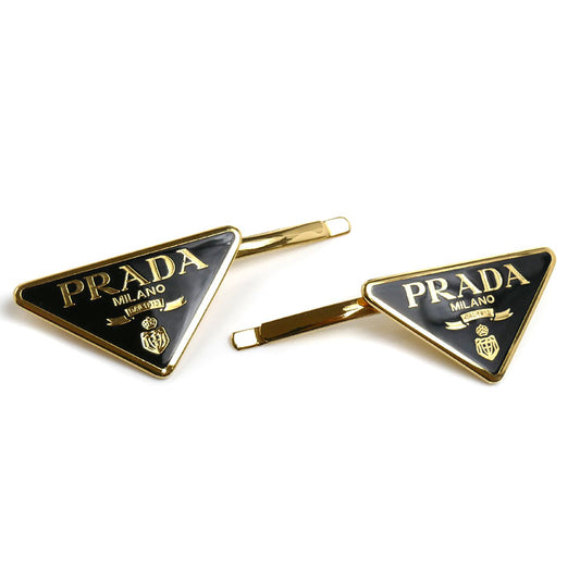 PRADA プラダ 真鍮 ヘアピン トライアングルロゴ 2点セット ヘアアクセサリー 1IF051_2BA6_F0632 レディース【中古】【美品】
