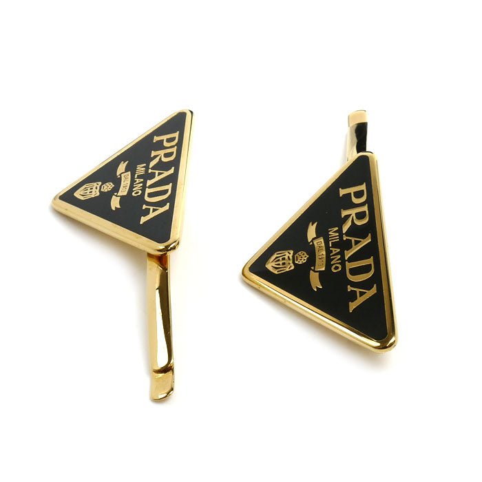 PRADA プラダ 真鍮 ヘアピン トライアングルロゴ 2点セット ヘアアクセサリー 1IF051_2BA6_F0632 レディース【中古】【美品】