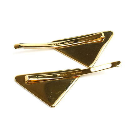 PRADA プラダ 真鍮 ヘアピン トライアングルロゴ 2点セット ヘアアクセサリー 1IF051_2BA6_F0632 レディース【中古】【美品】
