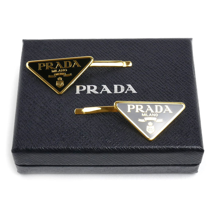 PRADA プラダ 真鍮 ヘアピン トライアングルロゴ 2点セット ヘアアクセサリー 1IF051_2BA6_F0632 レディース【中古】【美品】