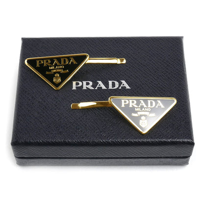 PRADA プラダ 真鍮 ヘアピン トライアングルロゴ 2点セット ヘアアクセサリー 1IF051_2BA6_F0632 レディース【中古】【美品】