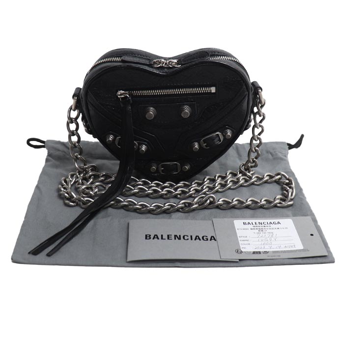 BALENCIAGA バレンシアガ ルカゴール ハート チェーンショルダー ショルダーバッグ ブラック 722781 1VG9Y 1000 レディース【中古】【美品】