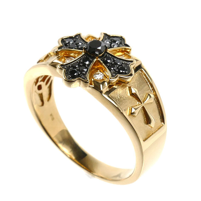 K18YG イエローゴールド リング・指輪 ブラックダイヤモンド0.27ct ダイヤモンド0.06ct 20号 8.3g メンズ【中古】【美品】