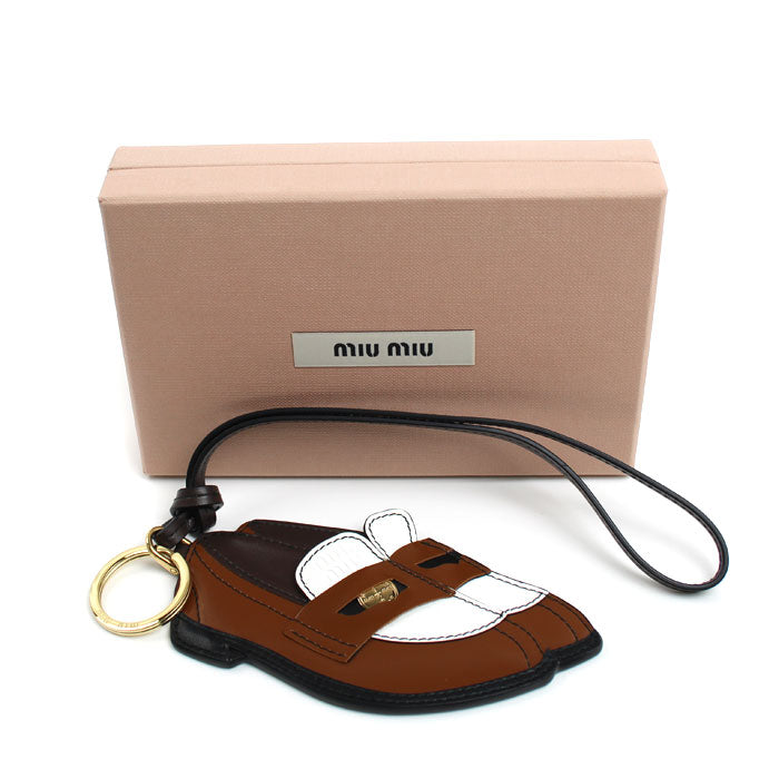 MIUMIU ミュウミュウ キーホルダー チャーム ブラウン 5TL532 2CUL F031W ローファー 靴 レディース【中古】【美品】