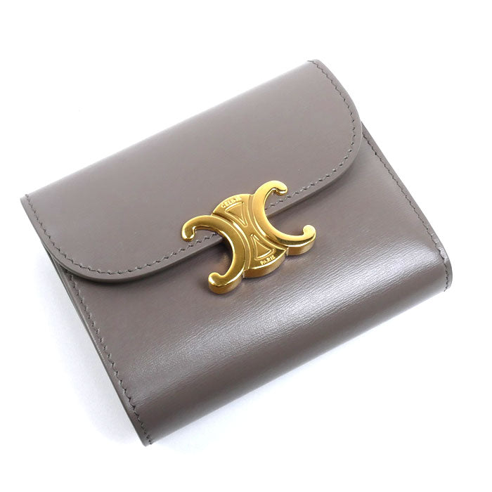 CELINE セリーヌ トリオンフ スモールフルフラップウォレット 三つ折り財布 ペブル 10D783DPV.10BL レディース【中古】