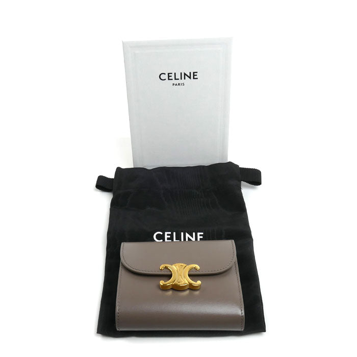 CELINE セリーヌ トリオンフ スモールフルフラップウォレット 三つ折り財布 ペブル 10D783DPV.10BL レディース【中古】