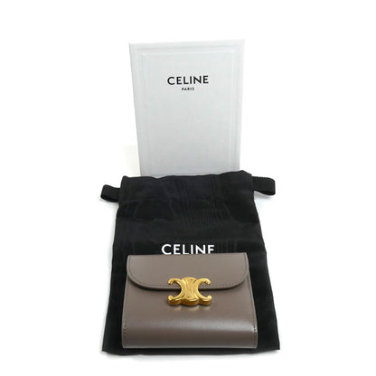 CELINE セリーヌ トリオンフ スモールフルフラップウォレット 三つ折り財布 ペブル 10D783DPV.10BL レディース【中古】