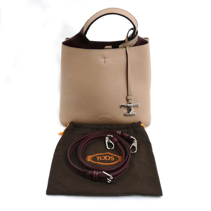 TOD’S トッズ Tタイムレス 2Wayショルダーバッグ ベージュ ボルドー XBWAPAA9100QNK レディース【中古】【美品】