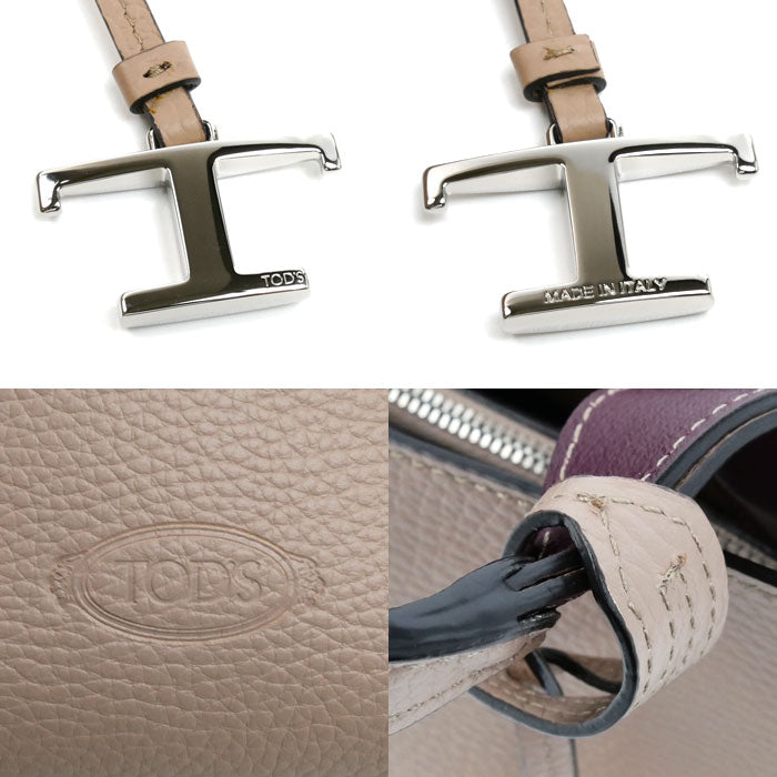 TOD’S トッズ Tタイムレス 2Wayショルダーバッグ ベージュ ボルドー XBWAPAA9100QNK レディース【中古】【美品】