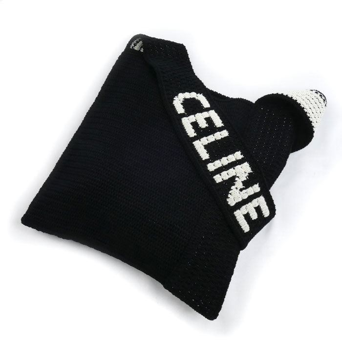 CELINE セリーヌ ロゴ クロシェ コットン ショルダーバッグ ブラック×ホワイト 2ADCS817X.38EC レディース【中古】【極美品】