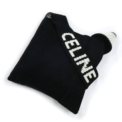 CELINE セリーヌ ロゴ クロシェ コットン ショルダーバッグ ブラック×ホワイト 2ADCS817X.38EC レディース【中古】【極美品】