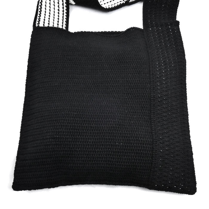 CELINE セリーヌ ロゴ クロシェ コットン ショルダーバッグ ブラック×ホワイト 2ADCS817X.38EC レディース【中古】【極美品】
