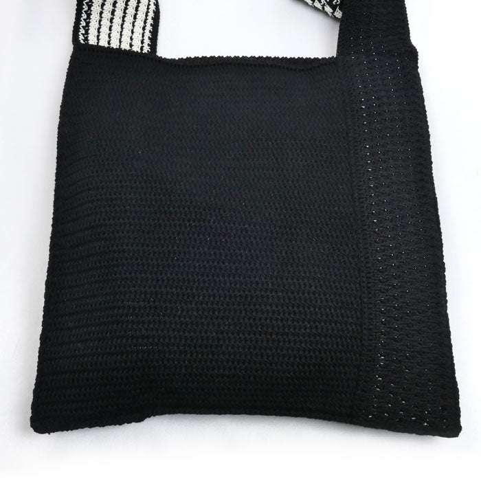 CELINE セリーヌ ロゴ クロシェ コットン ショルダーバッグ ブラック×ホワイト 2ADCS817X.38EC レディース【中古】【極美品】
