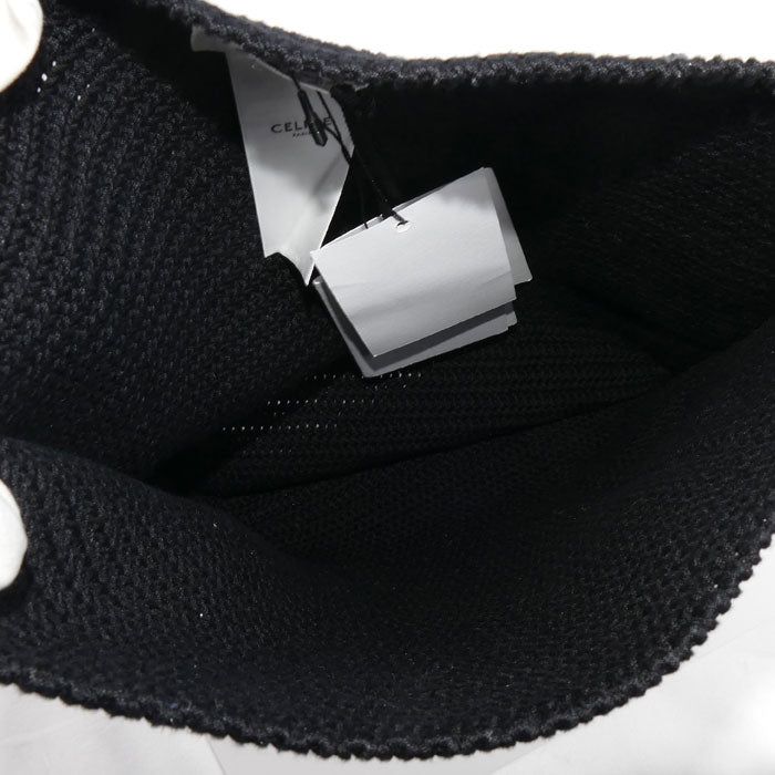 CELINE セリーヌ ロゴ クロシェ コットン ショルダーバッグ ブラック×ホワイト 2ADCS817X.38EC レディース【中古】【極美品】