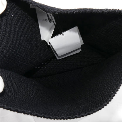 CELINE セリーヌ ロゴ クロシェ コットン ショルダーバッグ ブラック×ホワイト 2ADCS817X.38EC レディース【中古】【極美品】