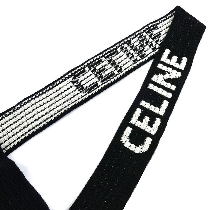 CELINE セリーヌ ロゴ クロシェ コットン ショルダーバッグ ブラック×ホワイト 2ADCS817X.38EC レディース【中古】【極美品】