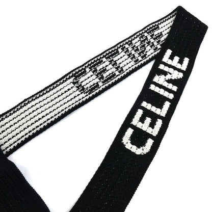 CELINE セリーヌ ロゴ クロシェ コットン ショルダーバッグ ブラック×ホワイト 2ADCS817X.38EC レディース【中古】【極美品】